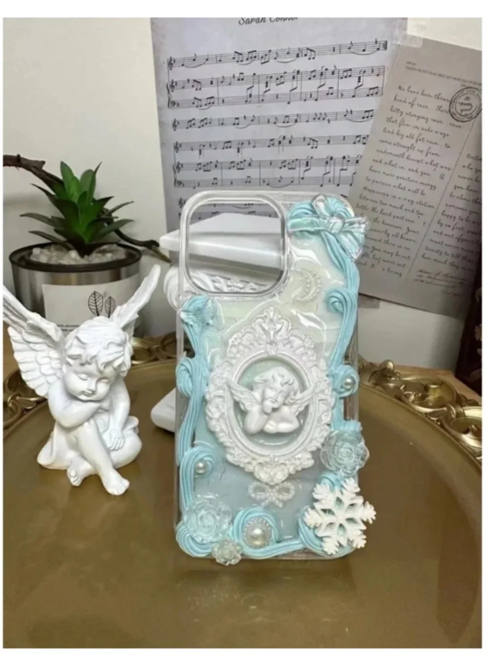 iPhone 13pro Baroque angel Phone Case, Handmade case